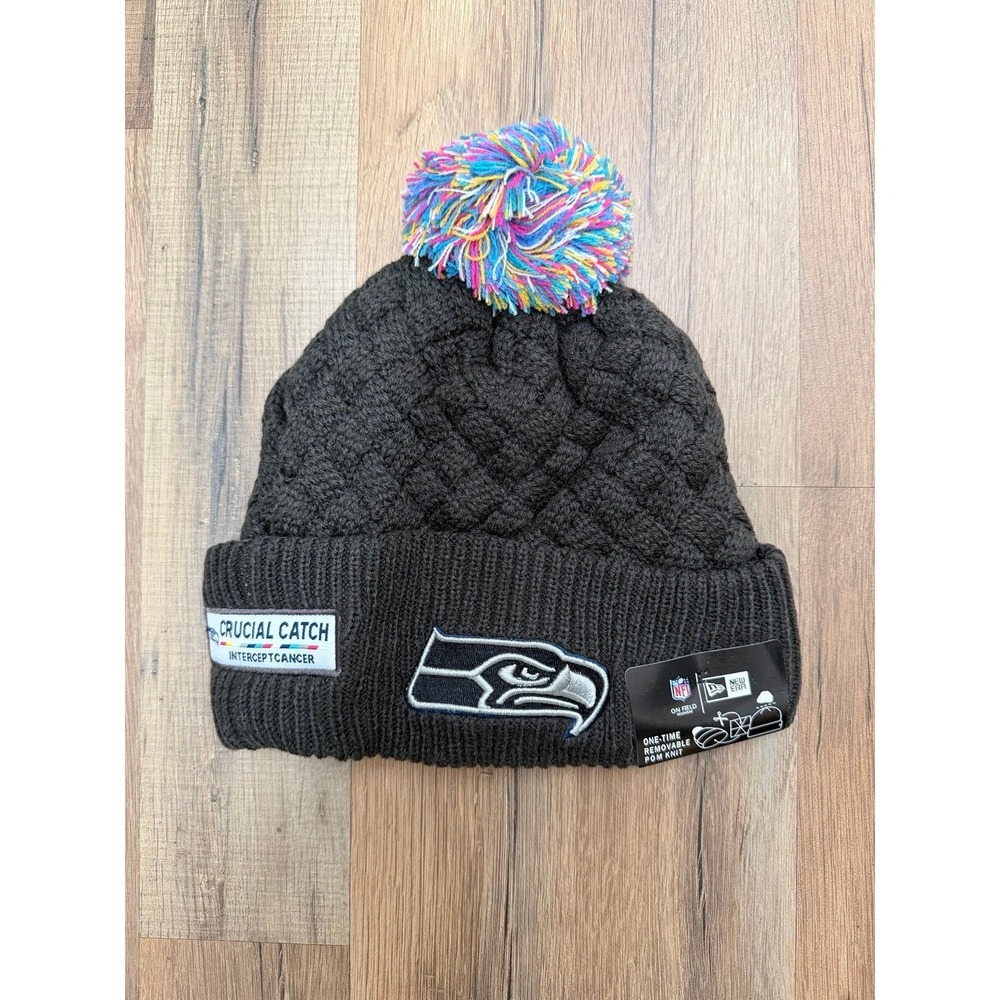 Seattle Seahawks NFL New Era‎ Knit Beanie Pom Hat On Field One Size NWT